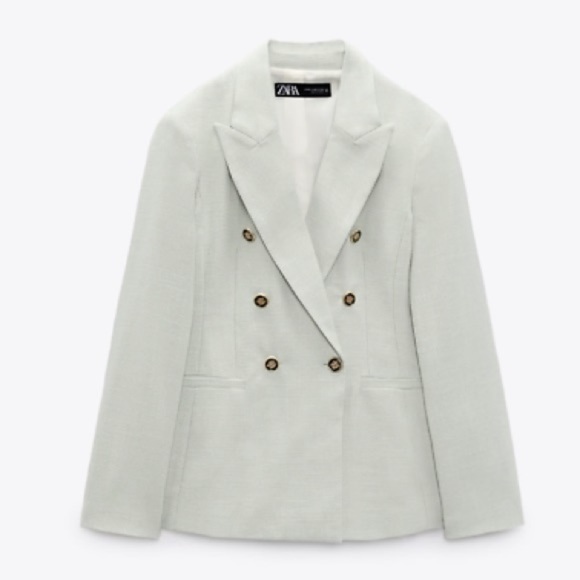 NWT. Zara Light Green Double Breasted Blazer. Size S. - Picture 7 of 13